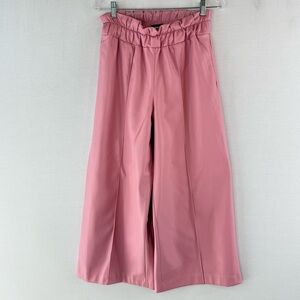 EXPRESS Pink Faux Leather High-Waist Paperbag Cropped Wide Leg Pants